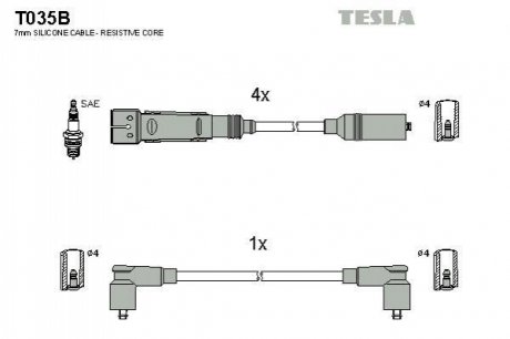 T035B TESLA Комплект кабелів високовольтних