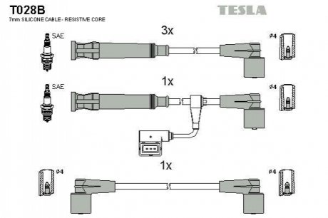 T028B TESLA Проводавысоковольтные,комплект Bmw 3 (E36) (T028B) TESLA