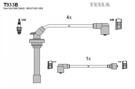 T933B TESLA Комплект кабелiв запалювання