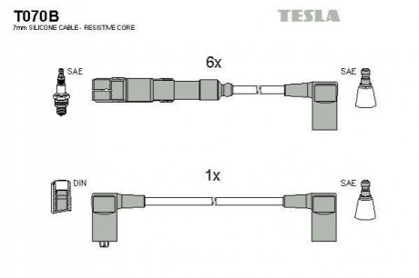 T070B TESLA Комплект кабелiв запалювання