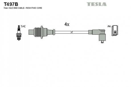 T497B TESLA Проводавысоковольтные,комплект Peugeot 406 1.6 (95-04),Peugeot 406 1.8 (97-04) (