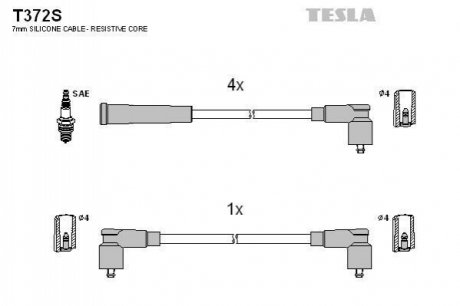 T372S TESLA Комплект кабелiв запалювання