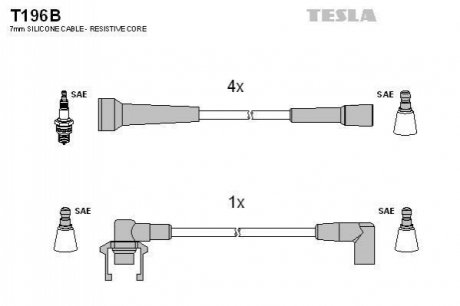 T196B TESLA Кабель запалювання к-кт TESLA Volvo 85-91 1,7