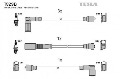 T829B TESLA Кабель запалювання к-кт TESLA Fiat, Lancia 83-90