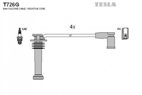 T726G TESLA Комплект кабелiв запалювання