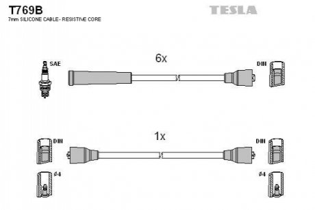 T769B TESLA Кабель запалювання к-кт TESLA Opel 79-90 2,5