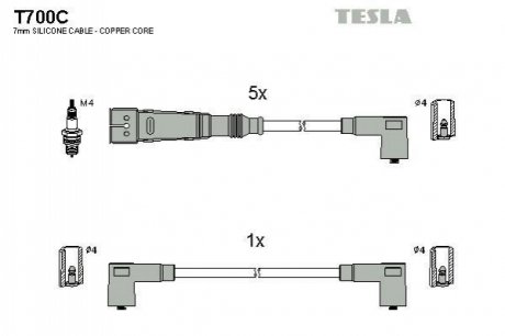 T700C TESLA Кабель запалювання к-кт TESLA Audi, VW 81-96 2,0