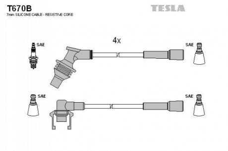 T670B TESLA Комплект кабелiв запалювання