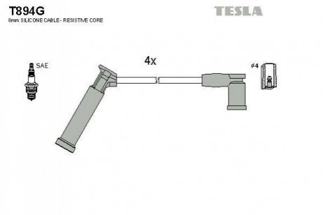 T894G TESLA Комплект кабелiв запалювання