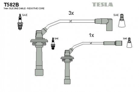 T582B TESLA Комплект кабелiв запалювання