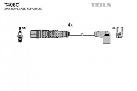 T406C TESLA Комплект кабелiв запалювання