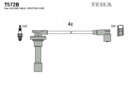 T572B TESLA Комплект кабелiв запалювання