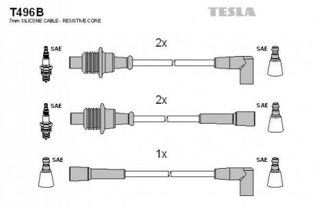 T496B TESLA Комплект кабелiв запалювання