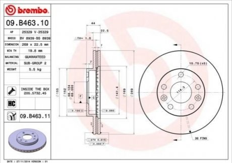 09.B463.10 BREMBO Гальмівний диск