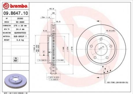 09.B647.10 BREMBO Тормозной диск вентилируемый