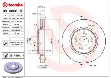 09.A866.10 BREMBO Гальмівний диск