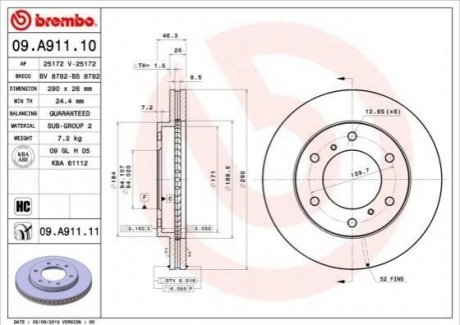 09.A911.10 BREMBO Гальмівний диск