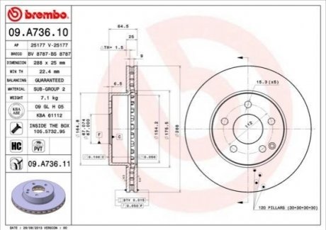 09.A736.11 BREMBO Гальмівний диск