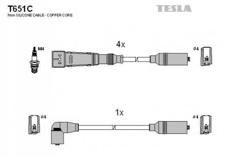 T651C TESLA Кабель запалювання к-кт TESLA Seat,VW 88-02 1,8