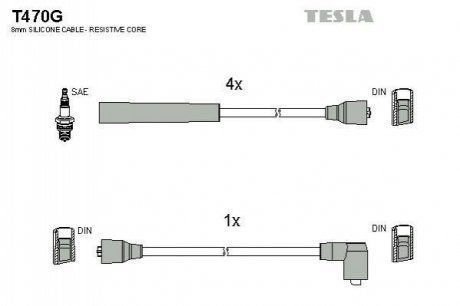 T470G TESLA Комплект кабелiв запалювання