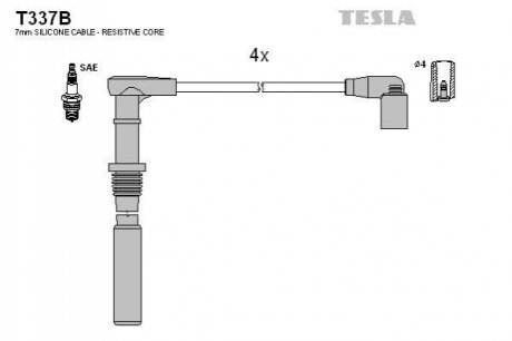 T337B TESLA Комплект кабелiв запалювання