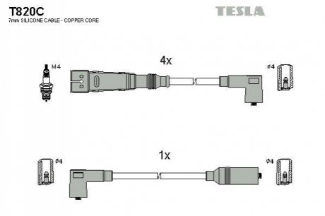 T820C TESLA Кабель запалювання к-кт TESLA Seat,VW 91-99 1,4