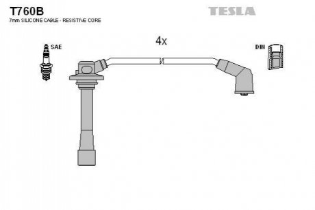 T760B TESLA Кабель запалювання к-кт TESLA Mazda 626,MX6 91- 1,8