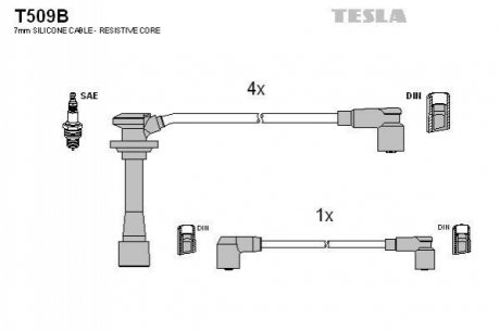 T509B TESLA Комплект кабелiв запалювання