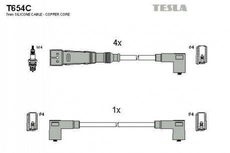 T654C TESLA Комплект кабелiв запалювання