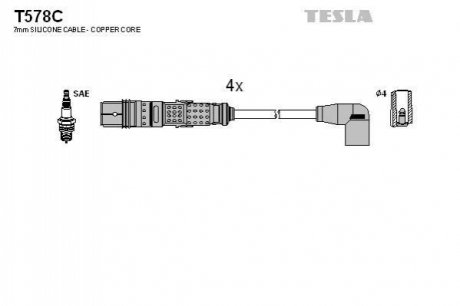 T578C TESLA Кабель запалювання к-кт TESLA Seat,VW Caddy,Lupo,Polo 95- 1,0