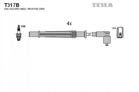 T317B TESLA Проводавысоковольтные,комплект Renault Clio grandtour 1.2 (08-) (T317B) TESLA