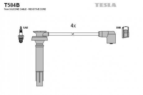 T584B TESLA Комплект кабелiв запалювання