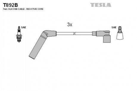 T892B TESLA Комплект кабелiв запалювання