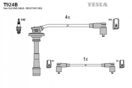 T924B TESLA Комплект кабелiв запалювання