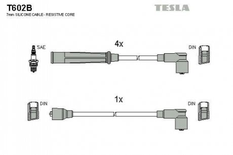 T602B TESLA Комплект кабелiв запалювання