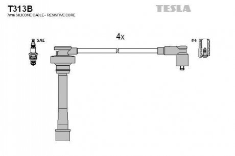 T313B TESLA Комплект кабелiв запалювання