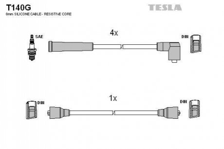 T140G TESLA Комплект кабелiв запалювання