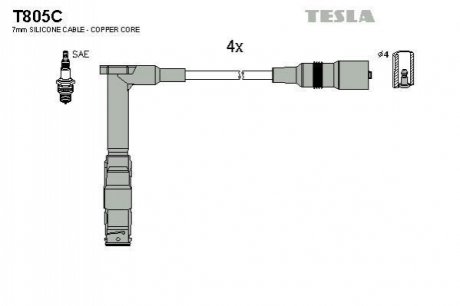 T805C TESLA Кабель запалювання к-кт TESLA Mersedes 92-00 2,0