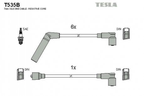 T535B TESLA Комплект кабелiв запалювання