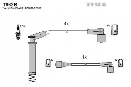 T962B TESLA Комплект кабелів високовольтних