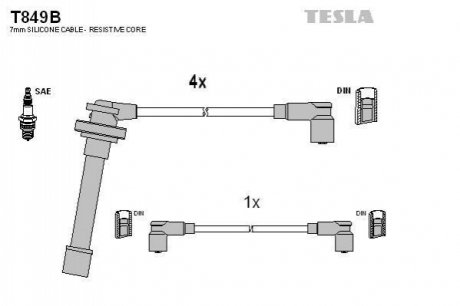 T849B TESLA Комплект кабелiв запалювання