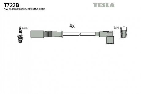 T722B TESLA Кабель запалювання к-кт TESLA Fiat, Lancia 91- 1,1