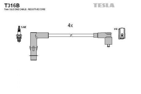 T316B TESLA Комплект кабелiв запалювання