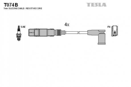 T074B TESLA Кабель запалювання к-кт TESLA Аналог TES T578C Seat,VW Caddy,Lupo,Polo 95- 1,0