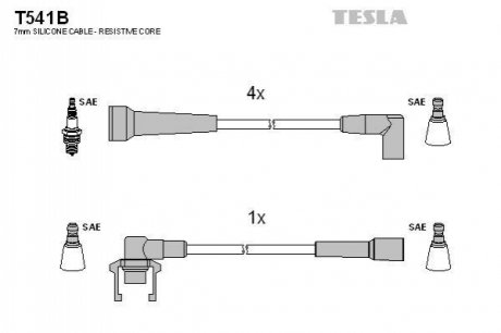 T541B TESLA Комплект кабелiв запалювання