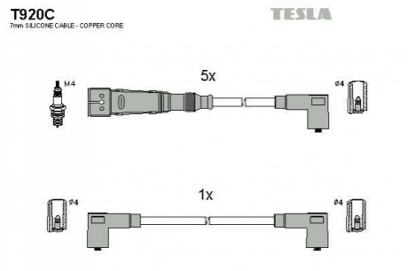 T920C TESLA Кабель запалювання к-кт TESLA VW T4 90-03 3,5