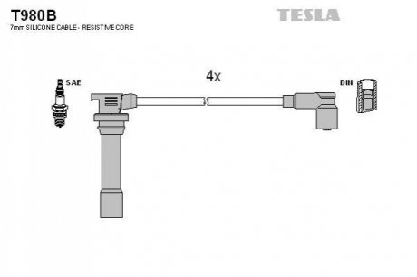 T980B TESLA Проводавысоковольтные,комплект Mazda 323S (94-02) (T980B) TESLA