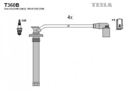 T360B TESLA Проводавысоковольтные,комплект Chery Amulet 1.5 (08-10),Chery Bonus 1.5 (06-) (T