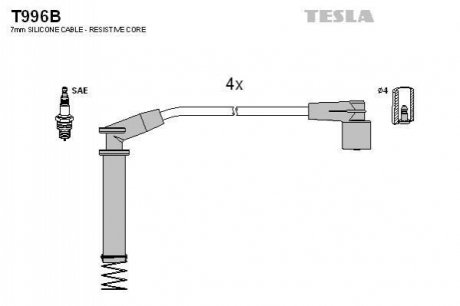 T996B TESLA Кабель запалювання к-кт TESLA Opel Astra F, Corsa 91-00 1,2