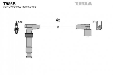 T986B TESLA Провода свечные Лачетти 1,8 (силикон) TESLA BLATNA